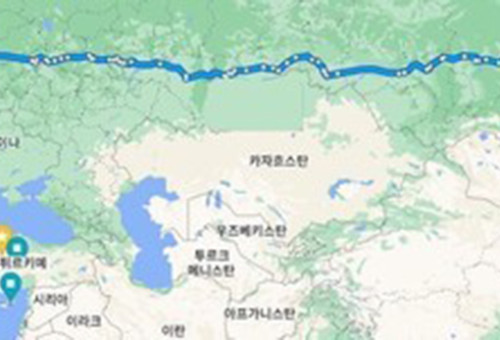 이창호 씨가 지난 5월 11일 포르투갈 카보 다 로카를 출발해 러시아 블라디보스톡에 도착하기까지 136일간 횡단일정이 표시된 지도.   ⓒ데일리굿뉴스